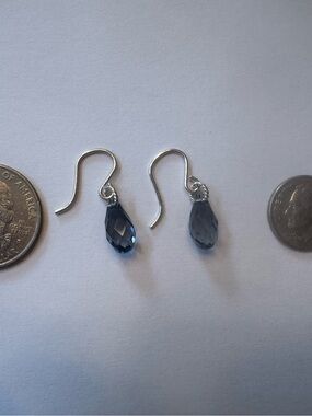 Sterling Hook Earrings with Dark Blue Faceted Teardrops